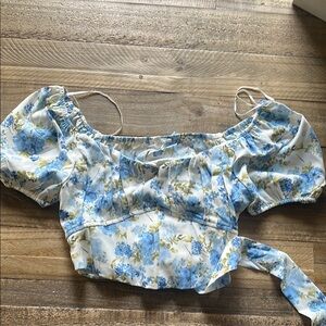 Blu Pepper Blue and White Tie Back Crop Blouse